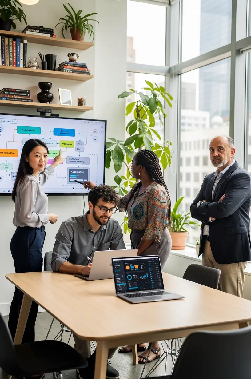Illustration of interconnected software icons symbolizing automated workflow integration for enhanced efficiency.