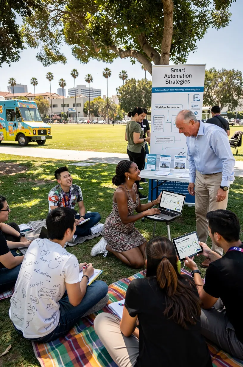 Photo of a professional analyzing data on multiple screens to optimize business automation processes.